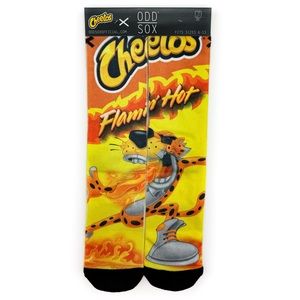 Odd Sox Flamin Hot Cheetos Crew Socks Mens Womens Chester Cheetah Orange Yellow